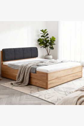 Doppelbett 180x200 Eiche Natur mit Stoffkopfteil Stauraum